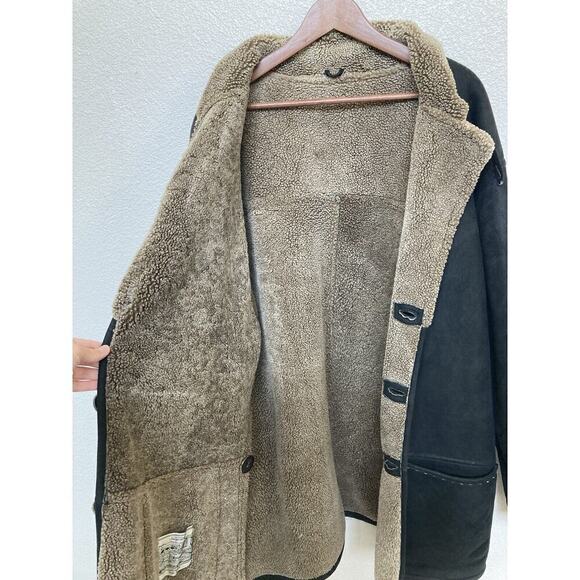 Vintage Sawyer of Napa sherling rancher coat long black large suede leather - Picture 5 of 8